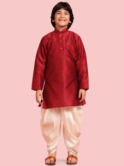AJ Dezines - Kids Silk Blend Kurta Pyjama For Boys - Maroon (Set of 2)